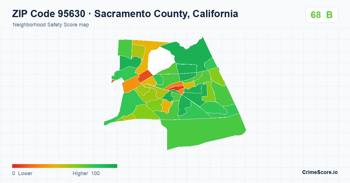 ZIP Code 95630 in Sacramento County, California neighborhood Safety Score map