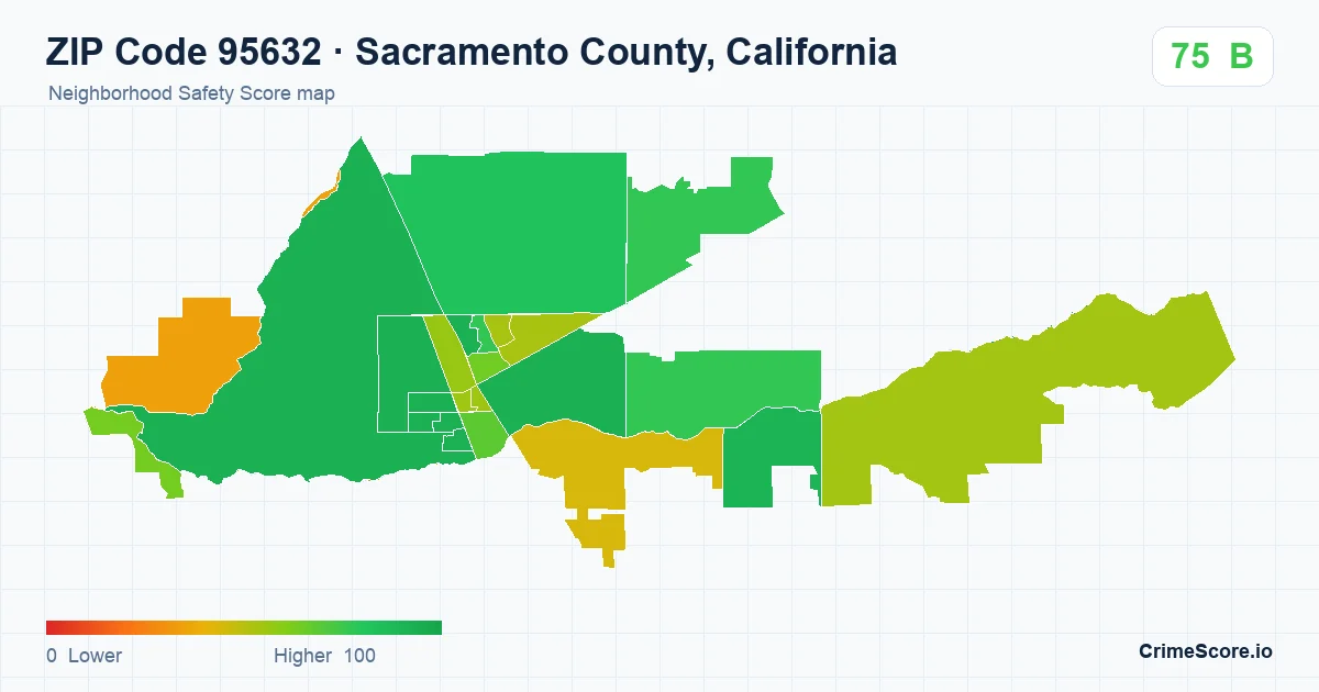 ZIP Code 95632 in Sacramento County, California neighborhood Safety Score map