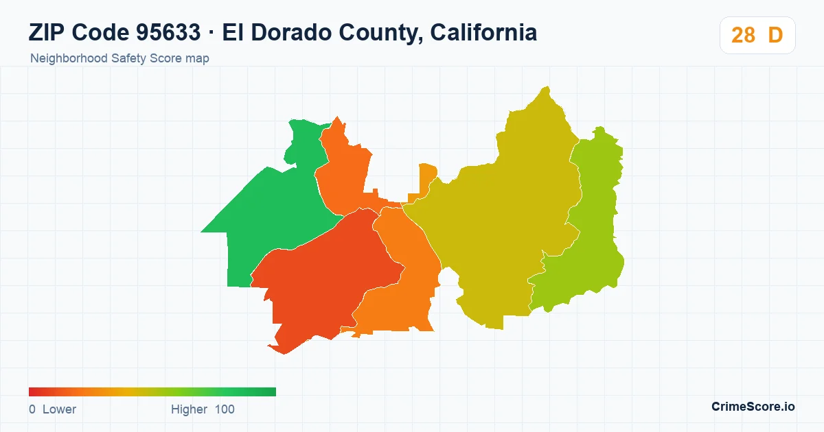 ZIP Code 95633 in El Dorado County, California neighborhood Safety Score map