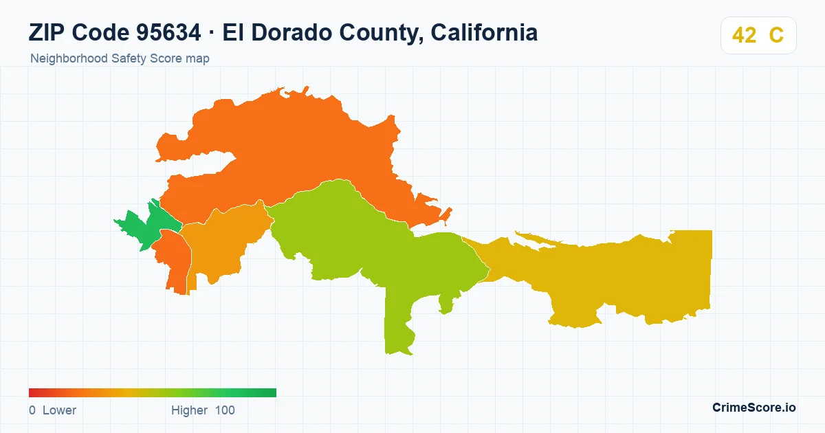 ZIP Code 95634 in El Dorado County, California neighborhood Safety Score map