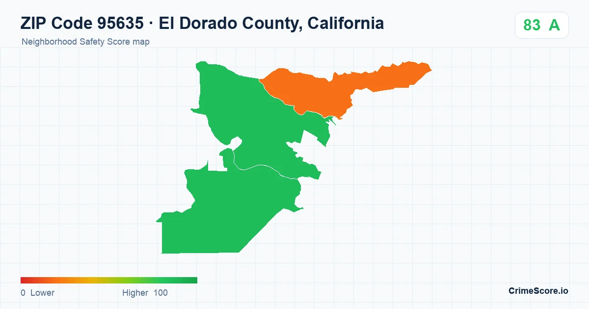 ZIP Code 95635 in El Dorado County, California neighborhood Safety Score map
