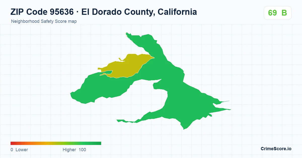 ZIP Code 95636 in El Dorado County, California neighborhood Safety Score map