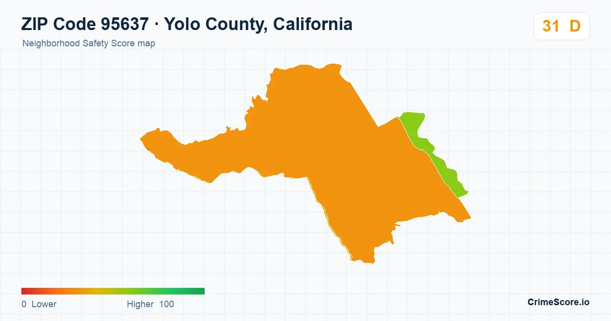 ZIP Code 95637 in Yolo County, California neighborhood Safety Score map