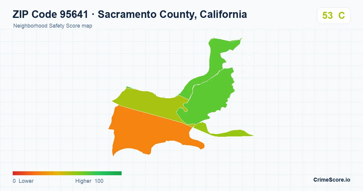 ZIP Code 95641 in Sacramento County, California neighborhood Safety Score map