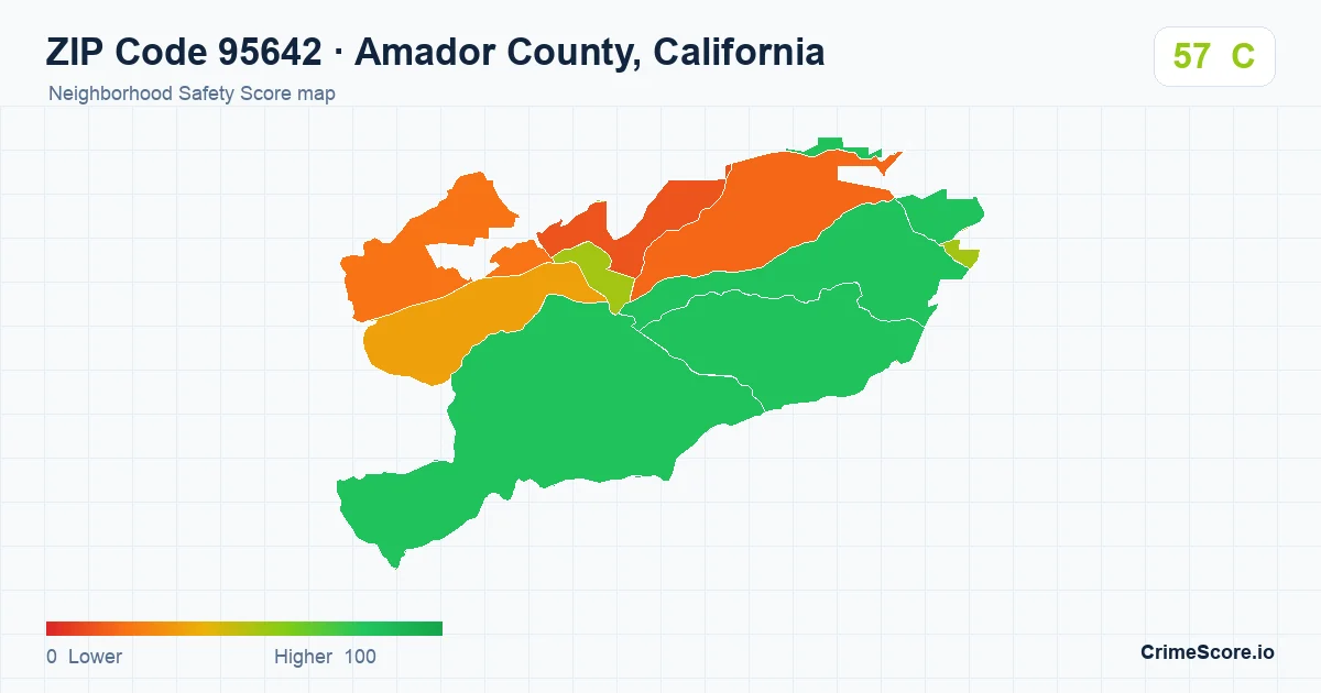 ZIP Code 95642 in Amador County, California neighborhood Safety Score map