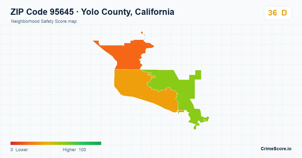 ZIP Code 95645 in Yolo County, California neighborhood Safety Score map