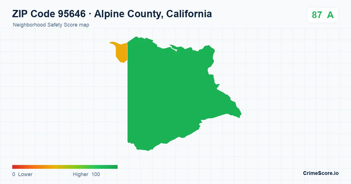 ZIP Code 95646 in Alpine County, California neighborhood Safety Score map