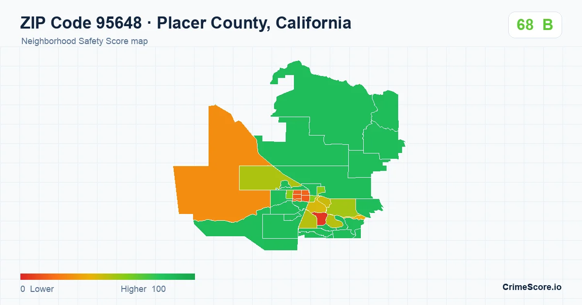 ZIP Code 95648 in Placer County, California neighborhood Safety Score map
