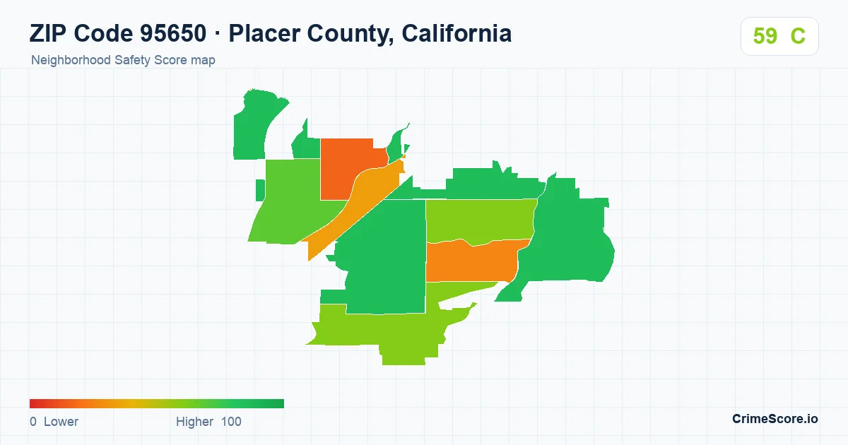 ZIP Code 95650 in Placer County, California neighborhood Safety Score map