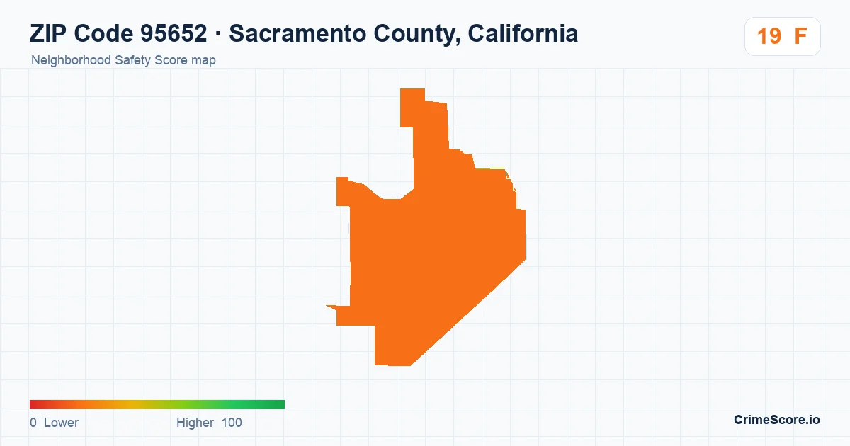 ZIP Code 95652 in Sacramento County, California neighborhood Safety Score map