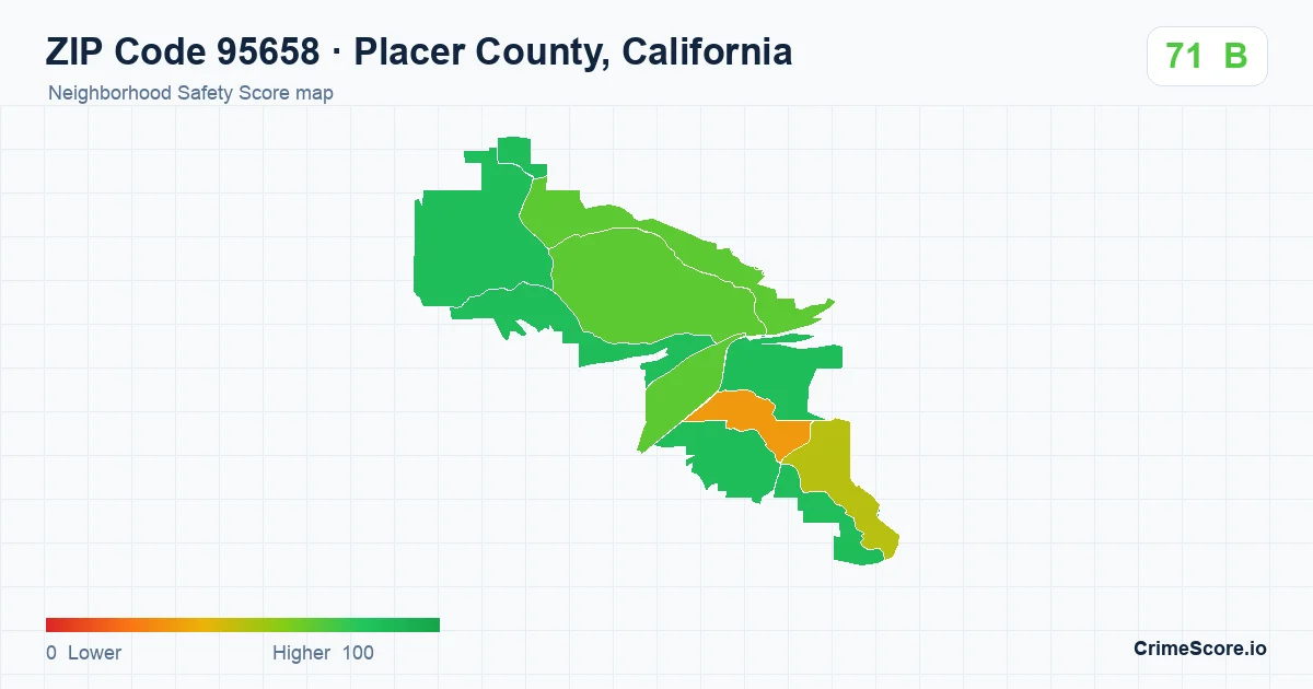 ZIP Code 95658 in Placer County, California neighborhood Safety Score map