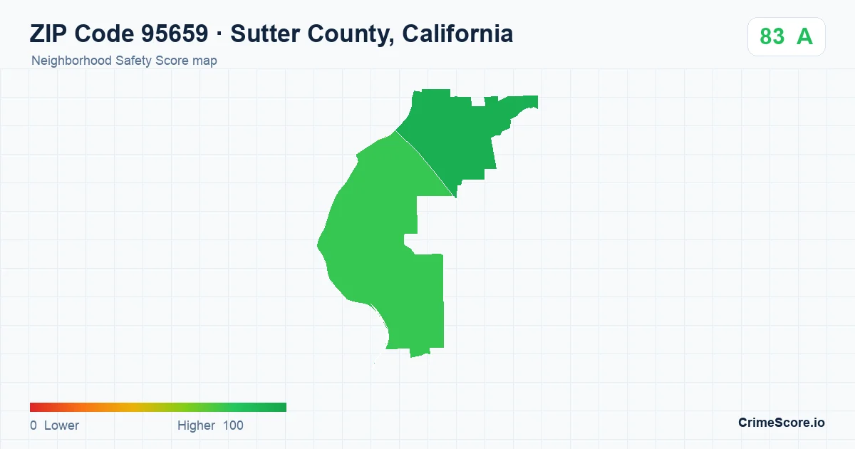 ZIP Code 95659 in Sutter County, California neighborhood Safety Score map