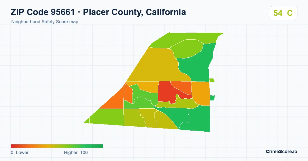 ZIP Code 95661 in Placer County, California neighborhood Safety Score map