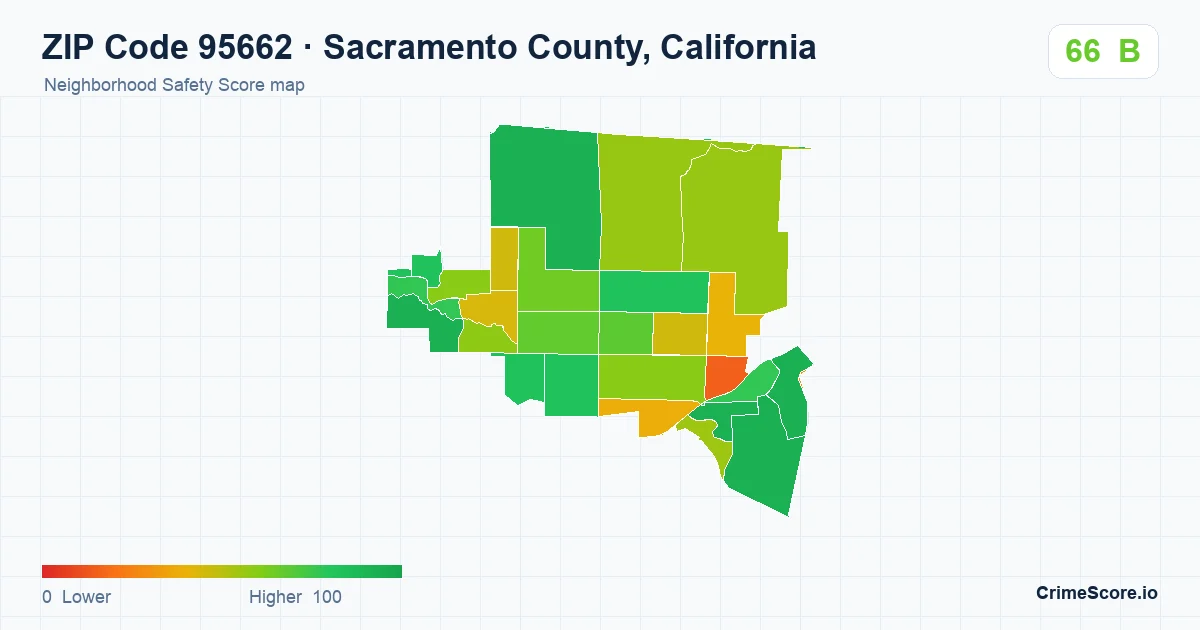 ZIP Code 95662 in Sacramento County, California neighborhood Safety Score map