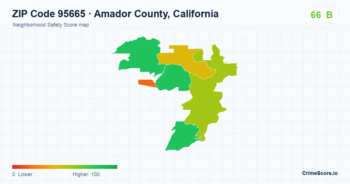 ZIP Code 95665 in Amador County, California neighborhood Safety Score map