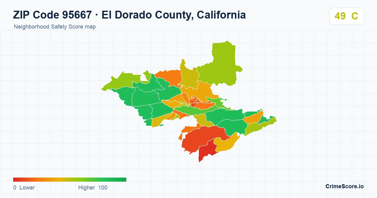ZIP Code 95667 in El Dorado County, California neighborhood Safety Score map