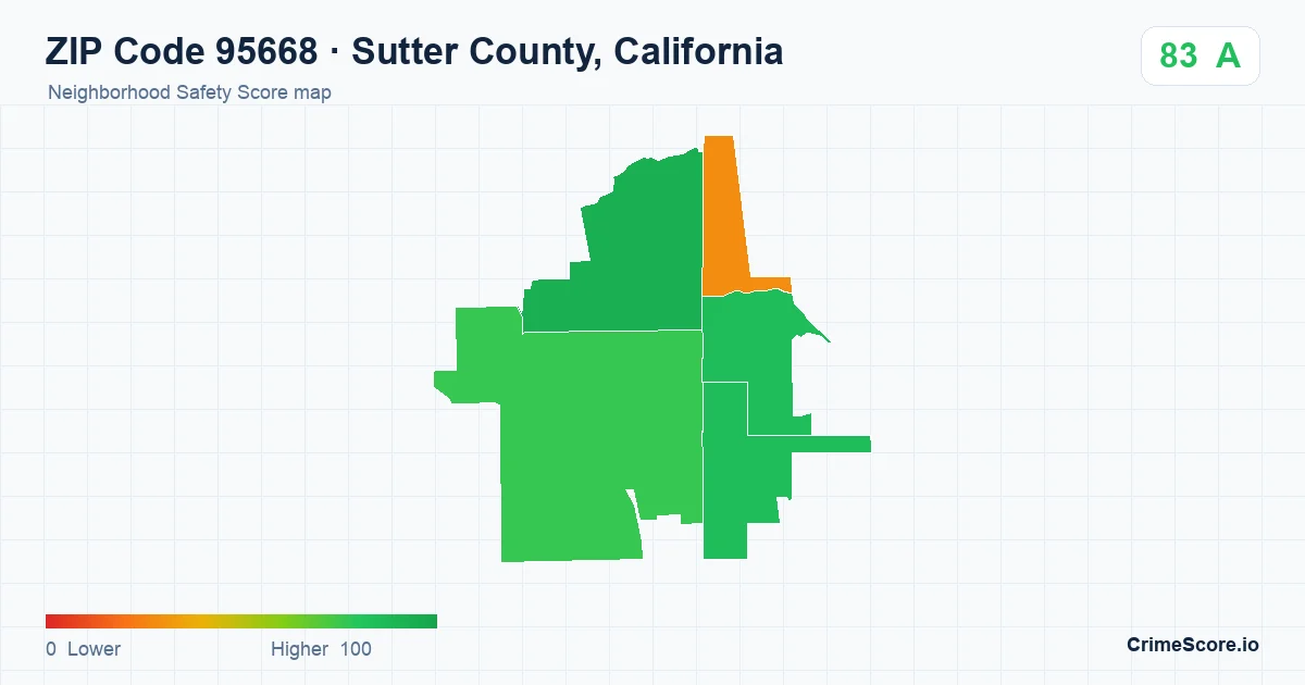 ZIP Code 95668 in Sutter County, California neighborhood Safety Score map