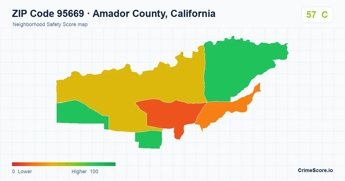 ZIP Code 95669 in Amador County, California neighborhood Safety Score map