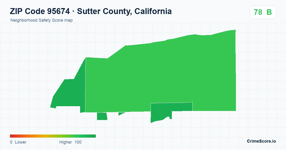 ZIP Code 95674 in Sutter County, California neighborhood Safety Score map