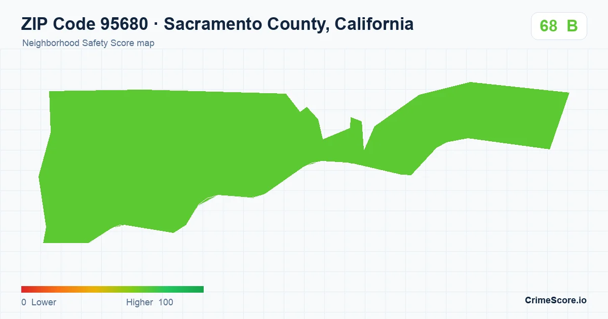 ZIP Code 95680 in Sacramento County, California neighborhood Safety Score map