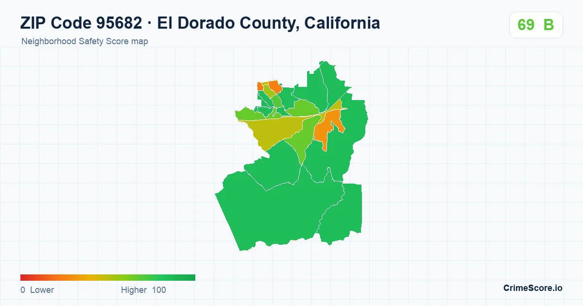 ZIP Code 95682 in El Dorado County, California neighborhood Safety Score map