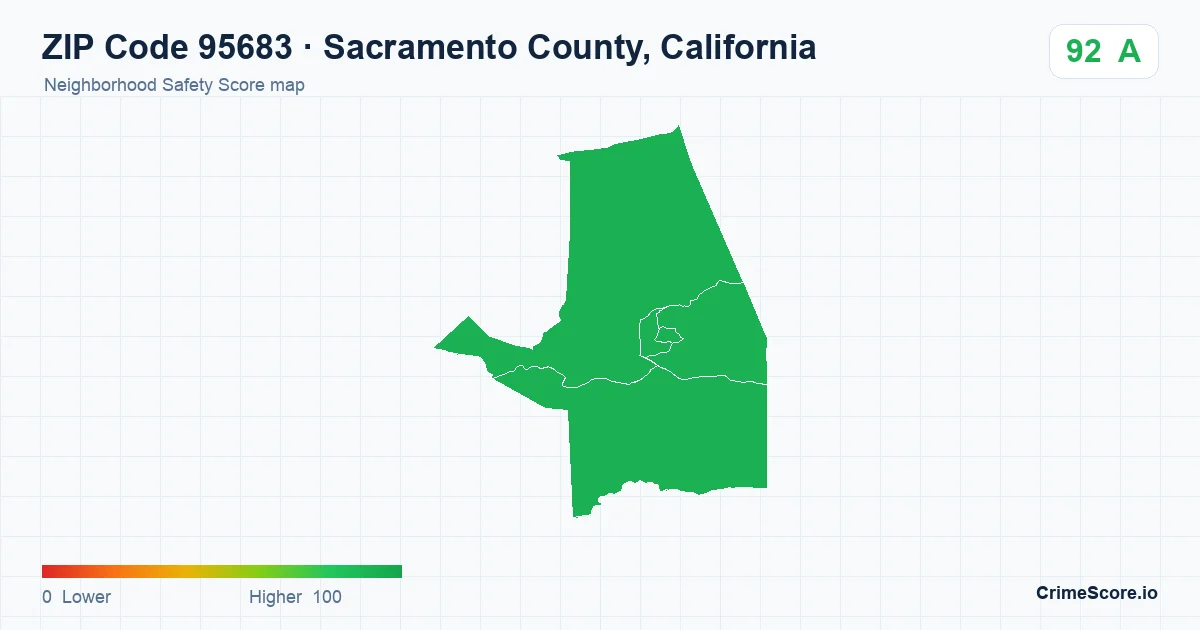 ZIP Code 95683 in Sacramento County, California neighborhood Safety Score map
