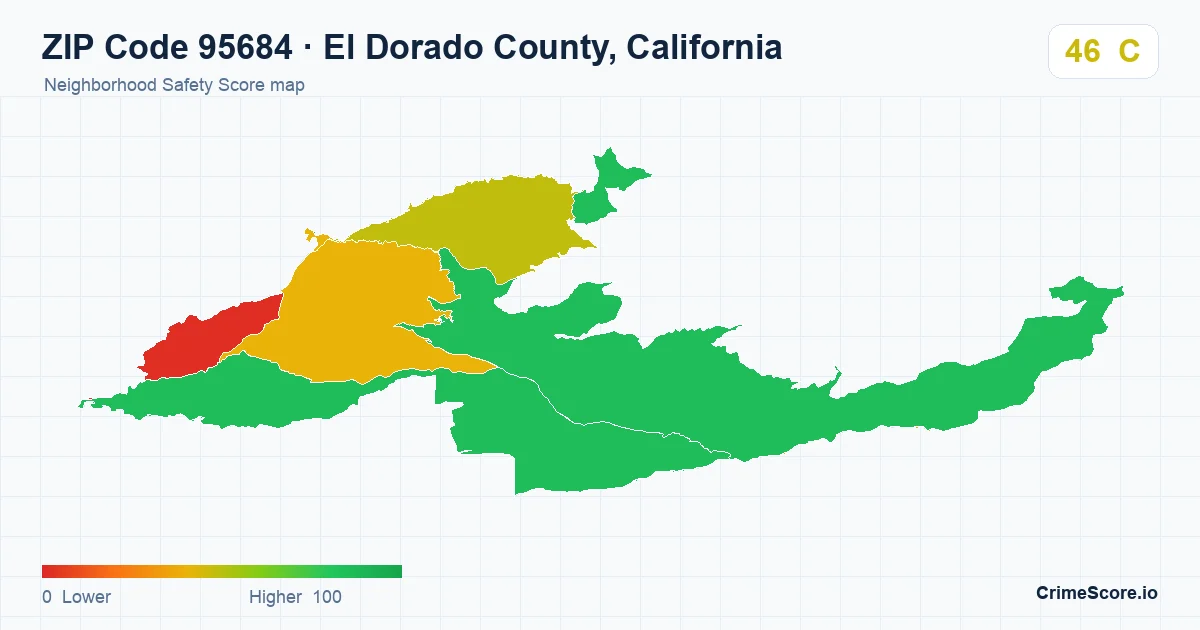 ZIP Code 95684 in El Dorado County, California neighborhood Safety Score map