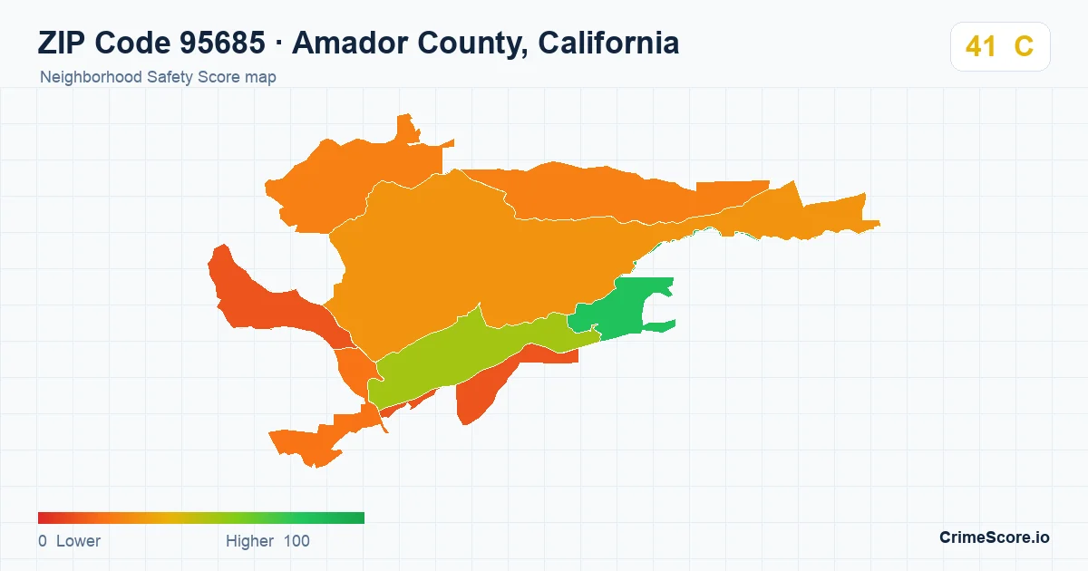 ZIP Code 95685 in Amador County, California neighborhood Safety Score map