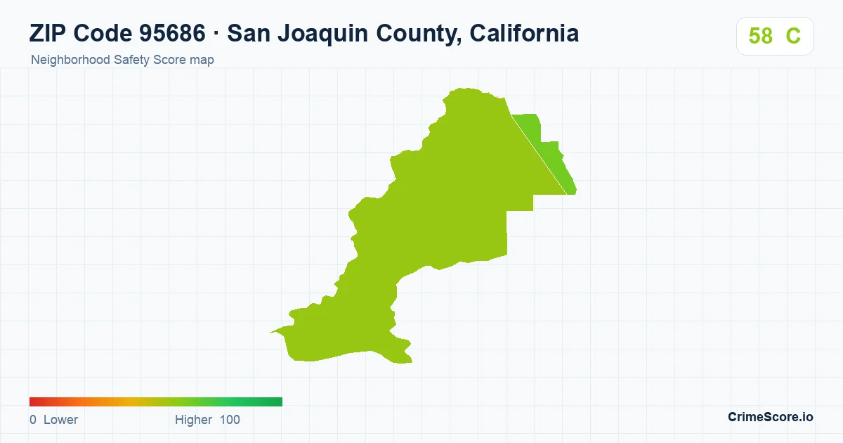 ZIP Code 95686 in San Joaquin County, California neighborhood Safety Score map