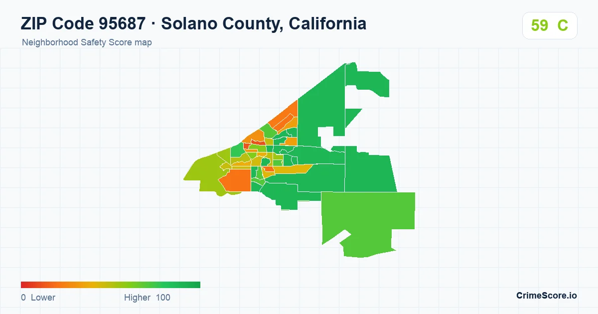 ZIP Code 95687 in Solano County, California neighborhood Safety Score map