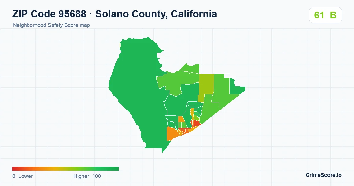 ZIP Code 95688 in Solano County, California neighborhood Safety Score map