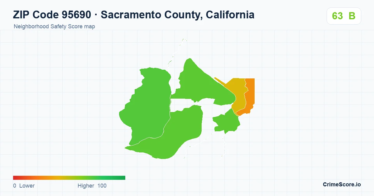 ZIP Code 95690 in Sacramento County, California neighborhood Safety Score map