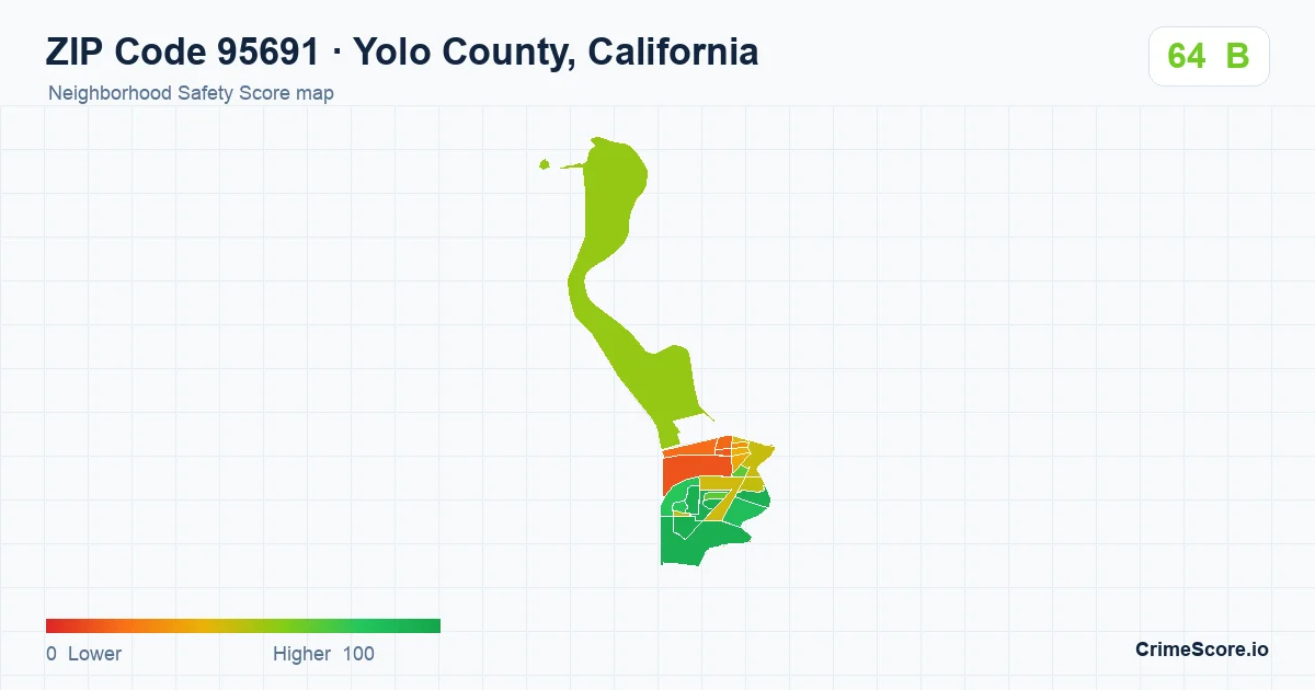 ZIP Code 95691 in Yolo County, California neighborhood Safety Score map