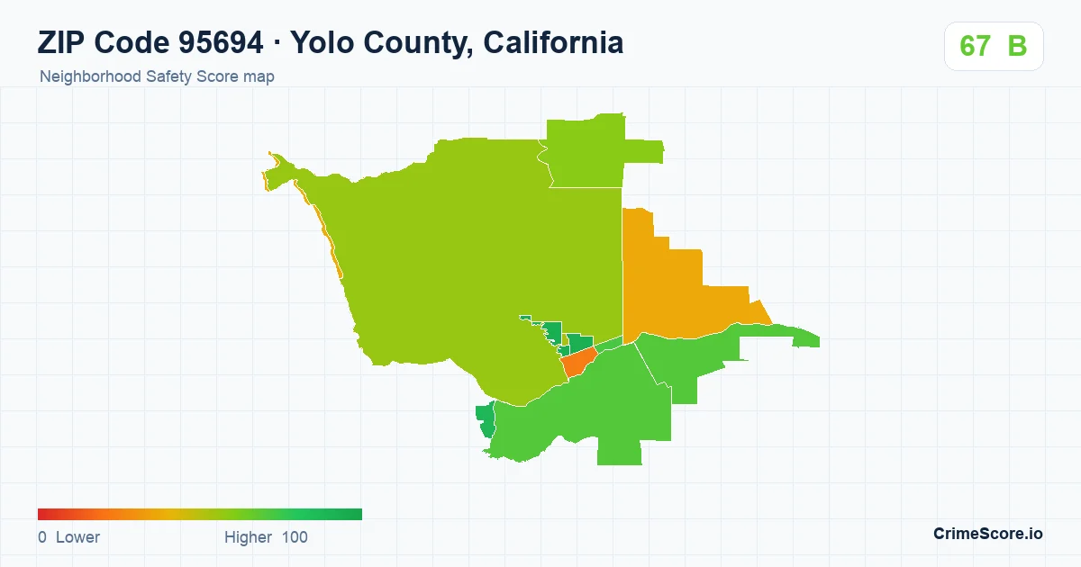 ZIP Code 95694 in Yolo County, California neighborhood Safety Score map