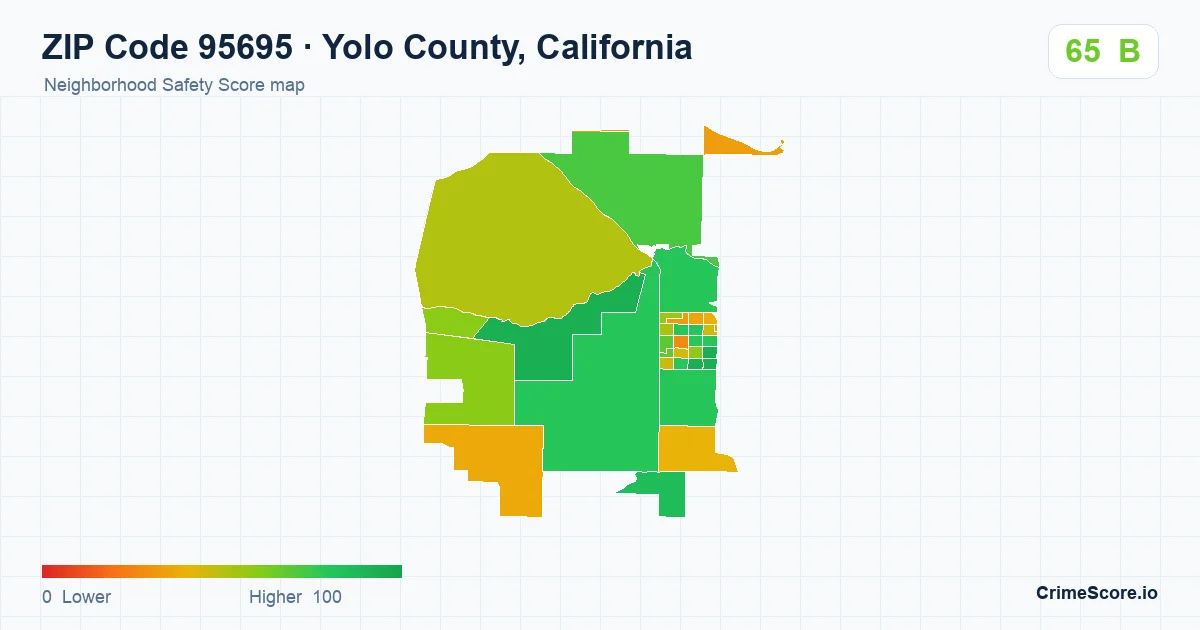ZIP Code 95695 in Yolo County, California neighborhood Safety Score map