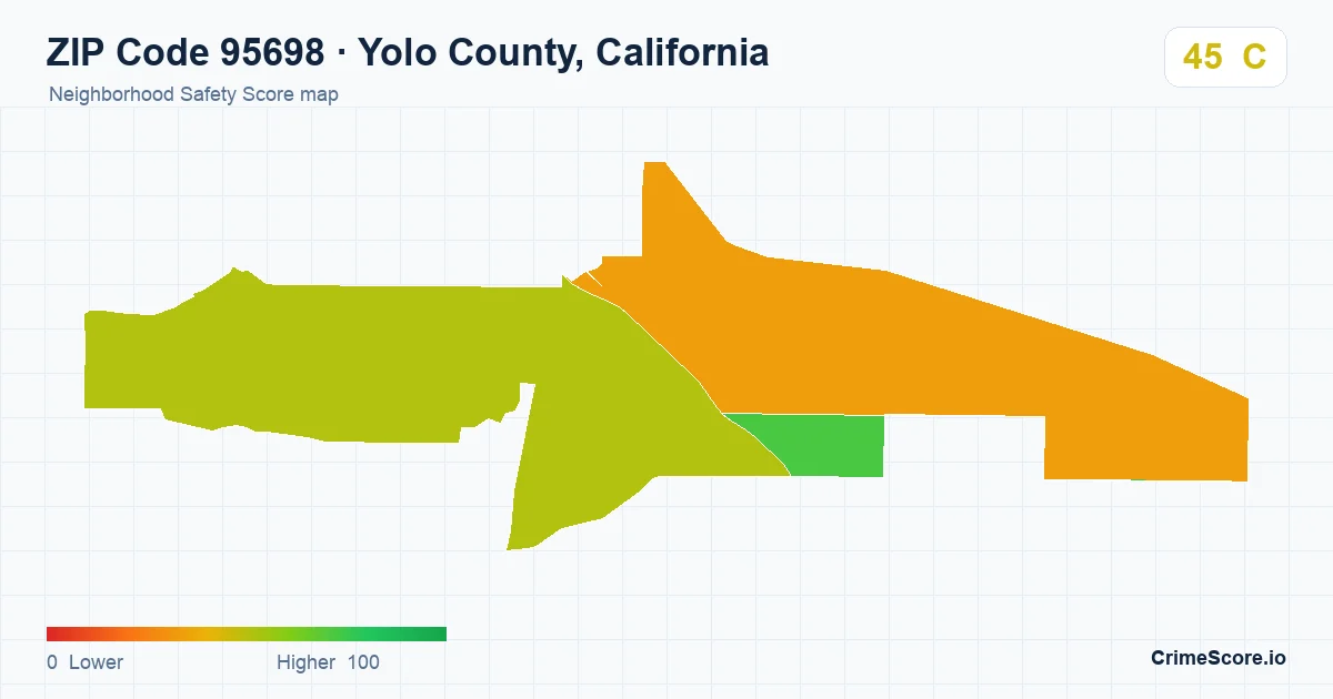 ZIP Code 95698 in Yolo County, California neighborhood Safety Score map