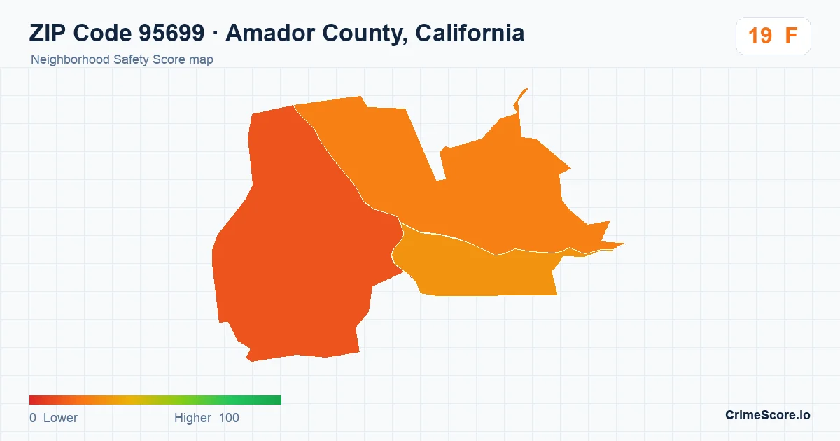 ZIP Code 95699 in Amador County, California neighborhood Safety Score map