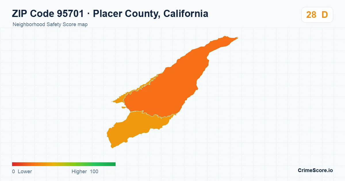 ZIP Code 95701 in Placer County, California neighborhood Safety Score map