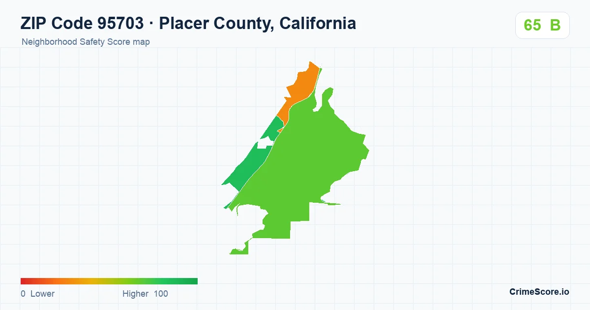 ZIP Code 95703 in Placer County, California neighborhood Safety Score map