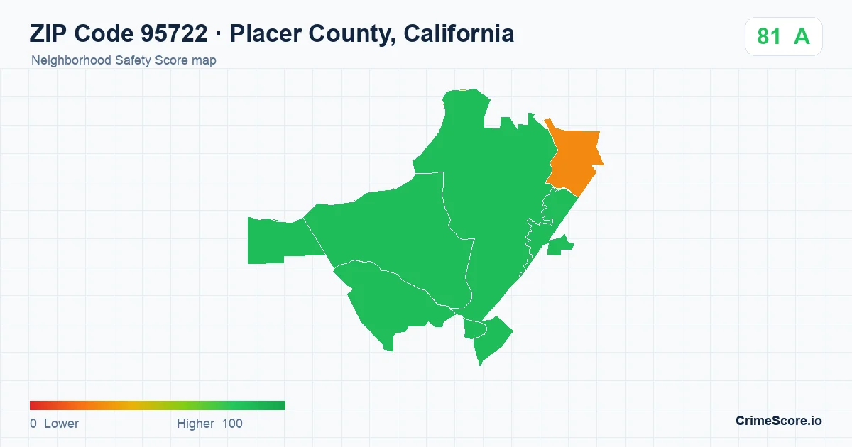 ZIP Code 95722 in Placer County, California neighborhood Safety Score map