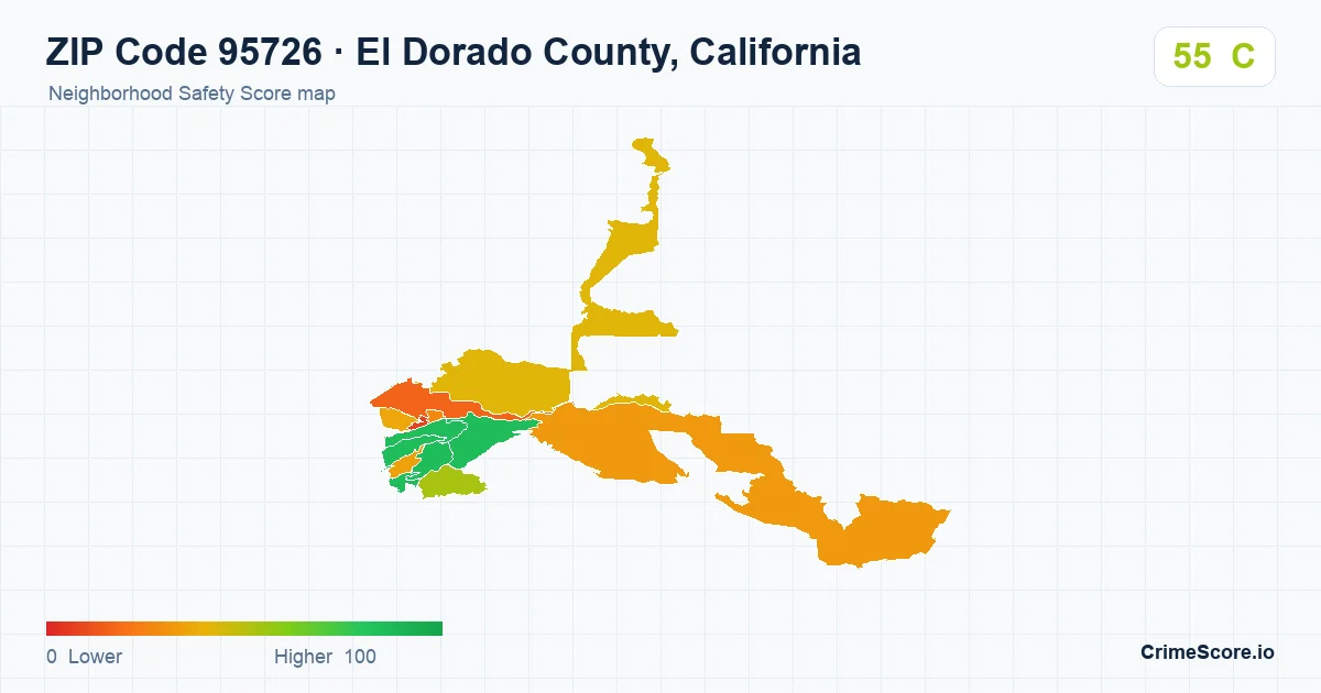 ZIP Code 95726 in El Dorado County, California neighborhood Safety Score map