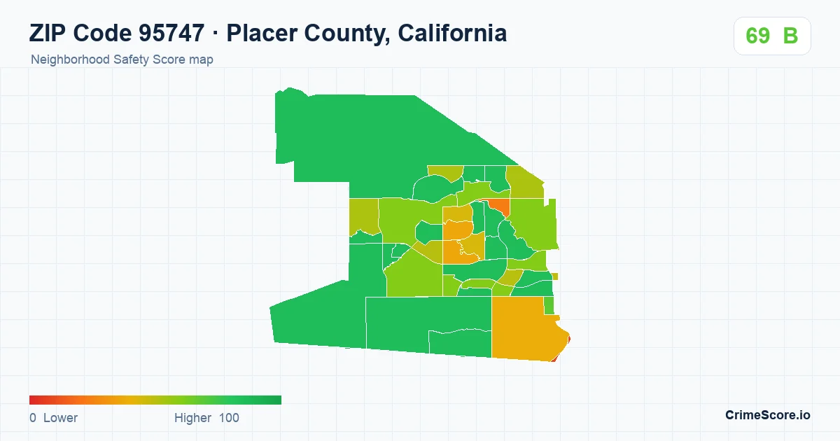 ZIP Code 95747 in Placer County, California neighborhood Safety Score map