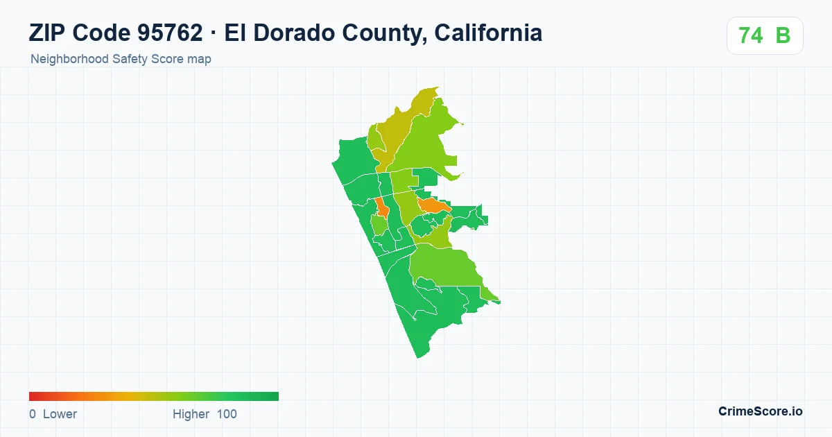 ZIP Code 95762 in El Dorado County, California neighborhood Safety Score map