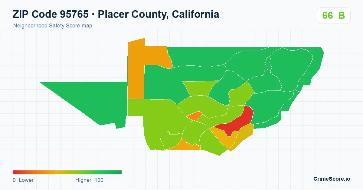 ZIP Code 95765 in Placer County, California neighborhood Safety Score map