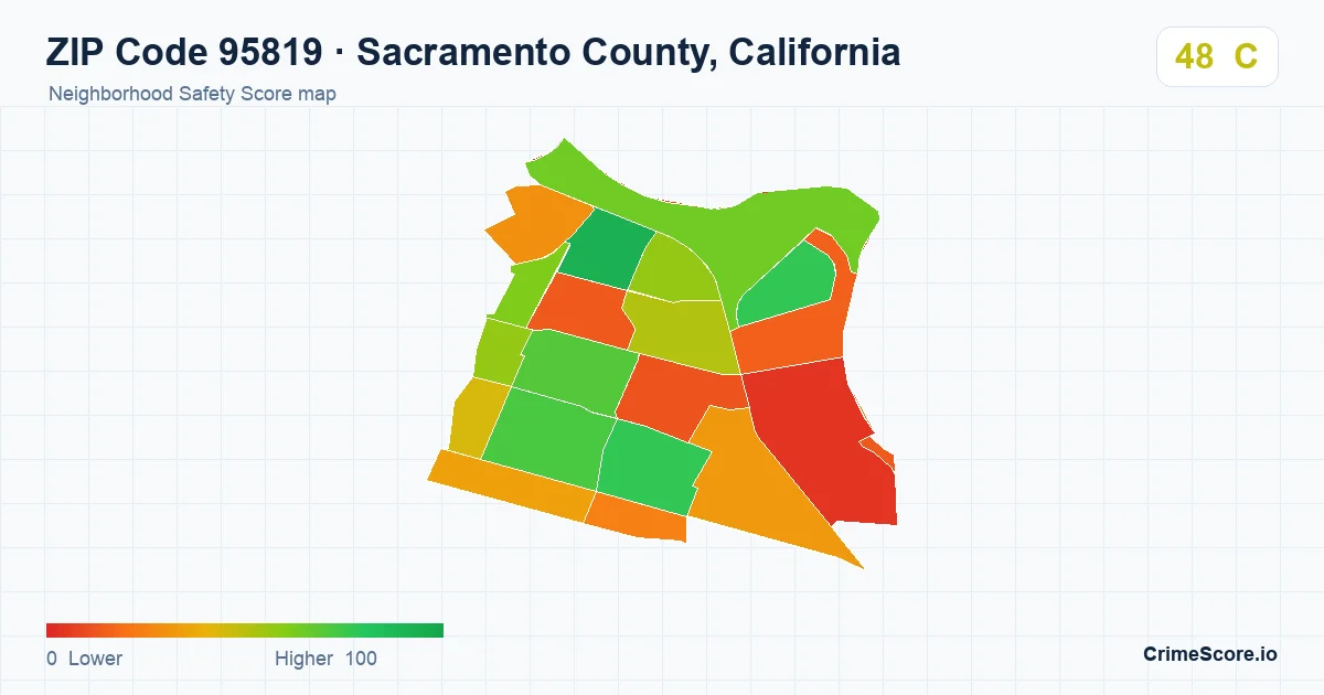 ZIP Code 95819 in Sacramento County, California neighborhood Safety Score map