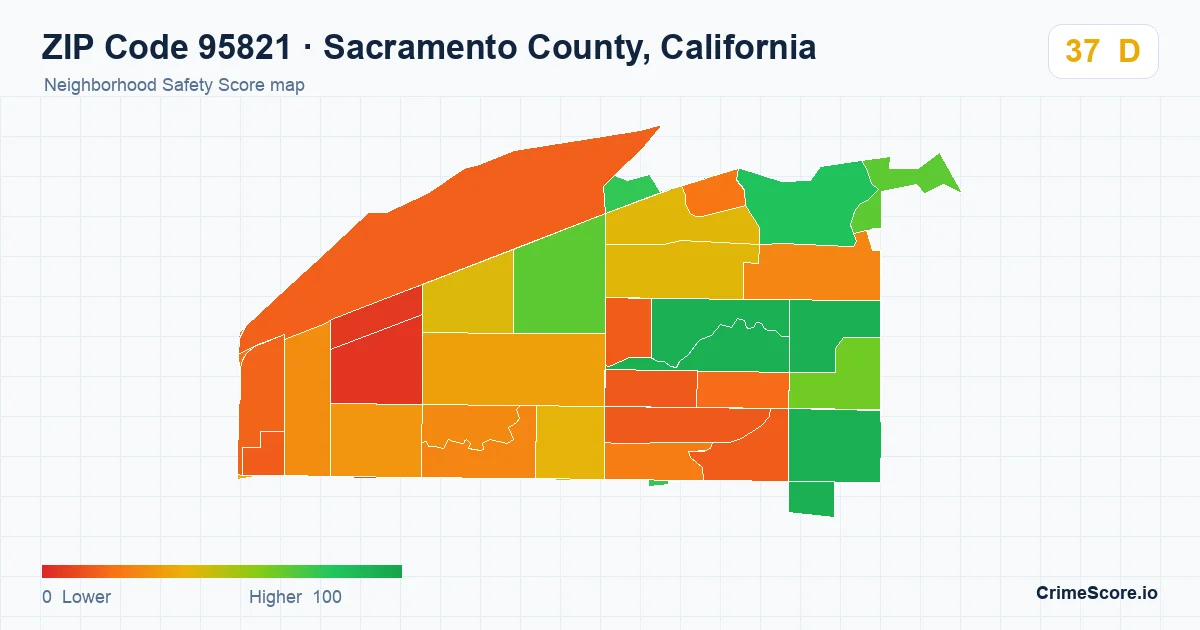 ZIP Code 95821 in Sacramento County, California neighborhood Safety Score map
