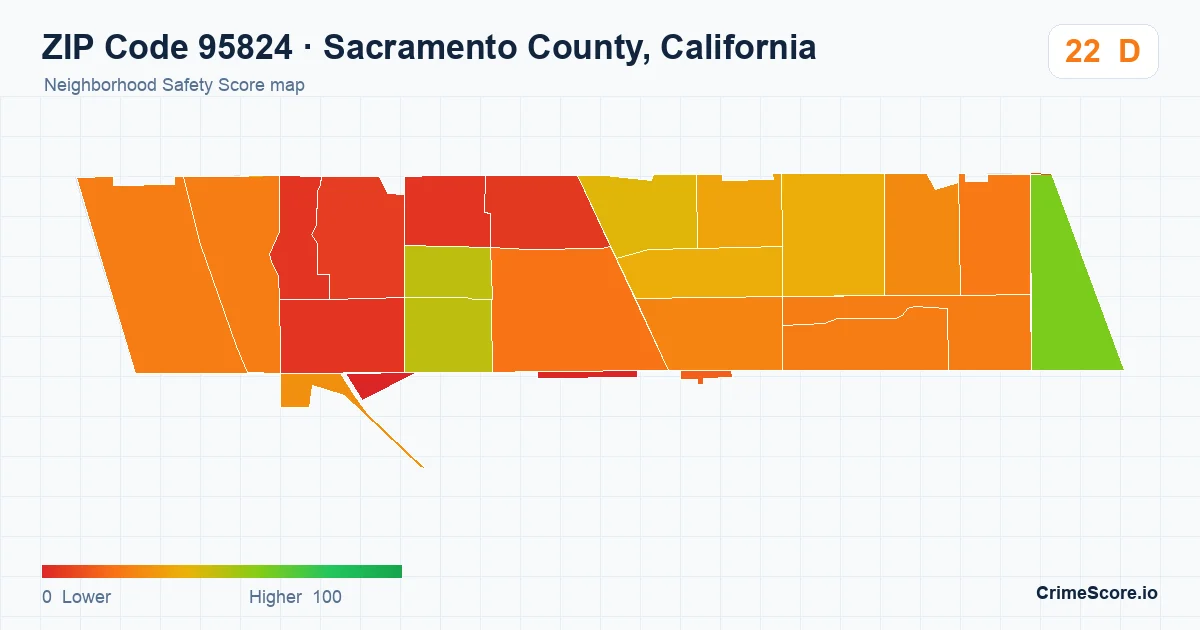 ZIP Code 95824 in Sacramento County, California neighborhood Safety Score map