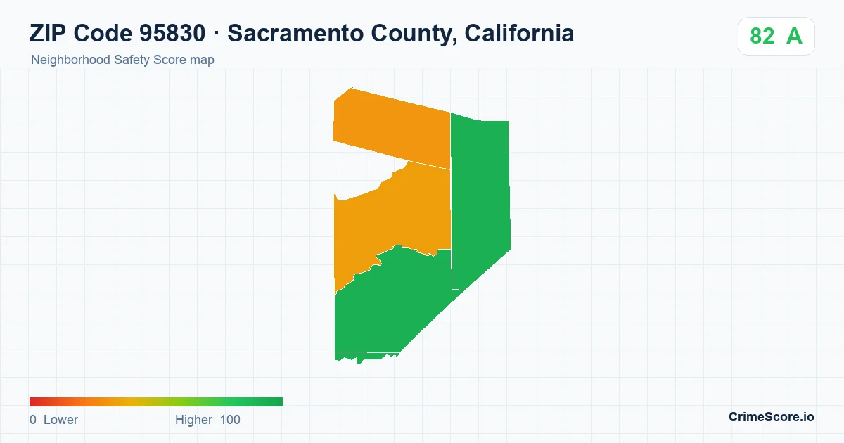 ZIP Code 95830 in Sacramento County, California neighborhood Safety Score map