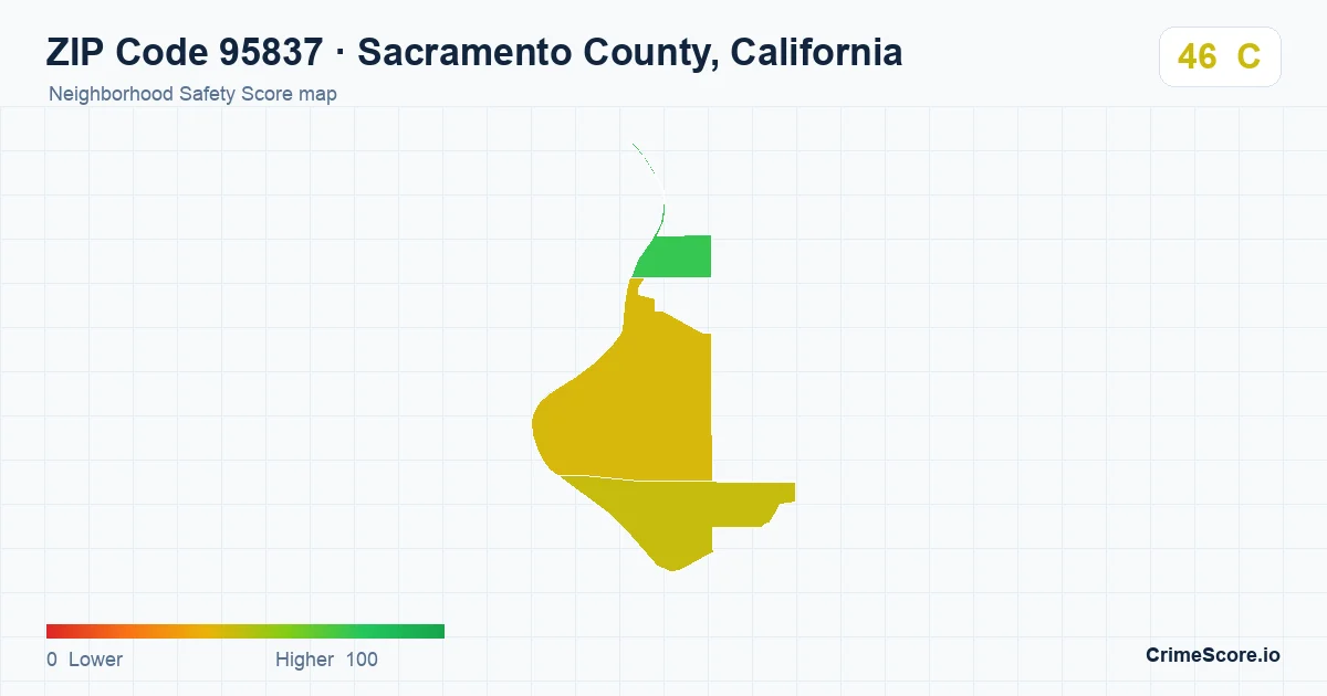 ZIP Code 95837 in Sacramento County, California neighborhood Safety Score map