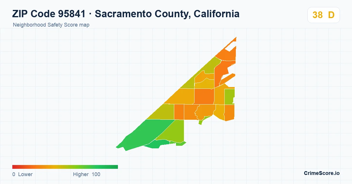 ZIP Code 95841 in Sacramento County, California neighborhood Safety Score map